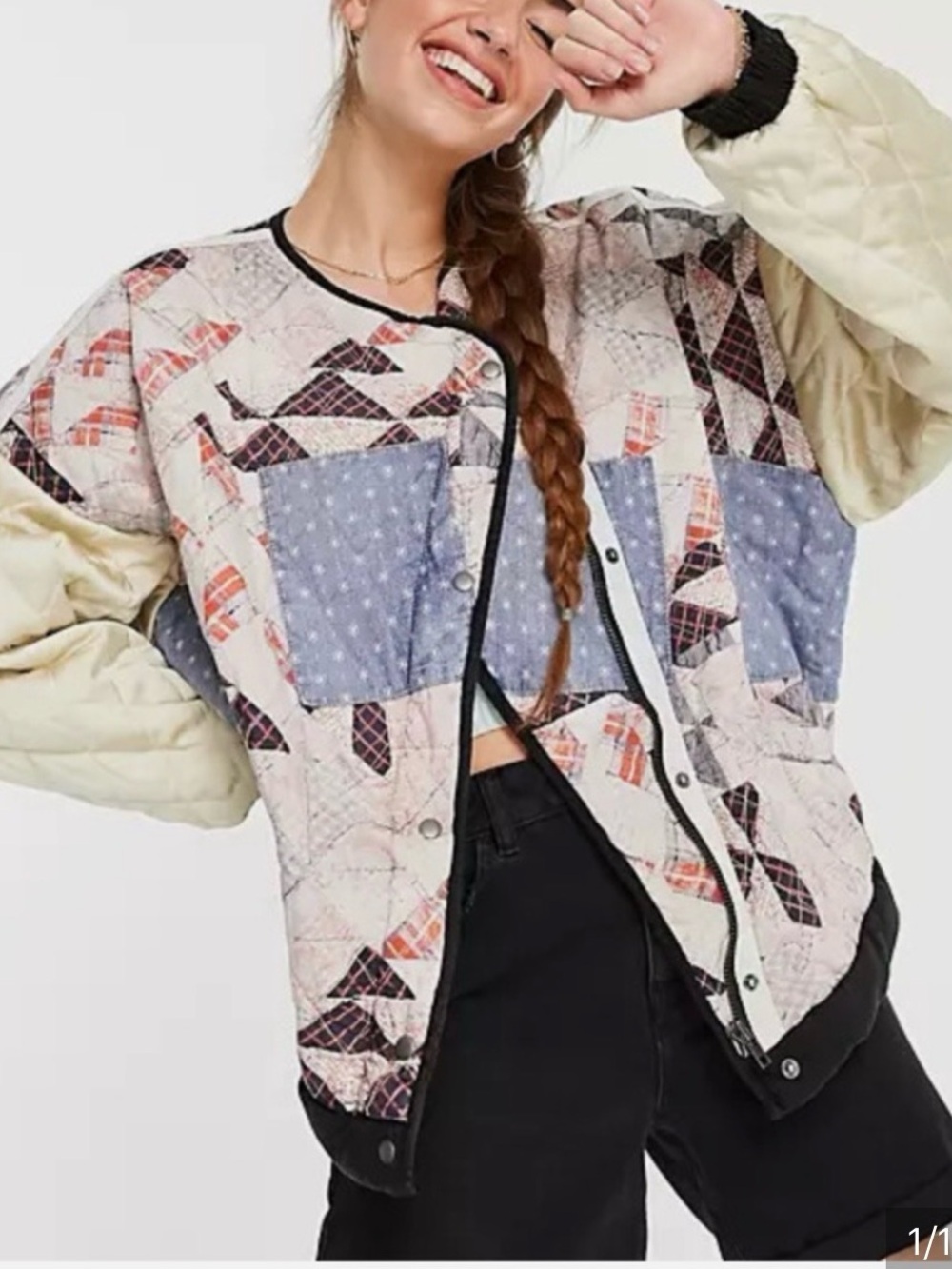Free People Rudy  oversized Multicolor Patchwork Quilted  Jacket  XS